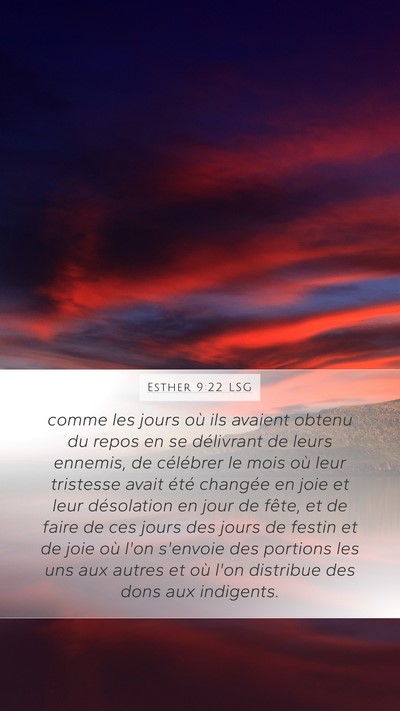 Esther 9:22 LSG Mobile Phone Wallpaper - comme les jours où ils avaient obtenu du repos - Mobile Bible Verse Wallpaper