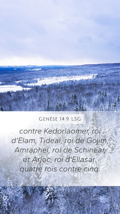 Genèse 14:9 LSG Mobile Phone Wallpaper - contre Kedorlaomer, roi d'Elam, Tideal, roi de - Mobile Bible Verse Wallpaper