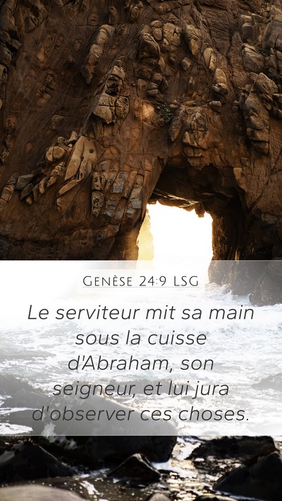 Genèse 24:9 LSG Mobile Phone Wallpaper - Le serviteur mit sa main sous la cuisse - Mobile Bible Verse Wallpaper