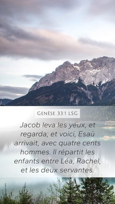 Genèse 33:1 LSG Mobile Phone Wallpaper - Jacob leva les yeux, et regarda; et voici, Esaü - Mobile Bible Verse Wallpaper