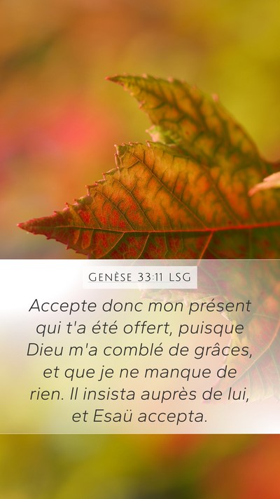 Genèse 33:11 LSG Mobile Phone Wallpaper - Accepte donc mon présent qui t'a été offert, - Mobile Bible Verse Wallpaper