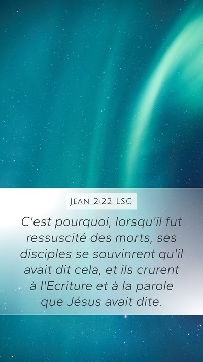Jean 2:22 LSG Mobile Phone Wallpaper - C'est pourquoi, lorsqu'il fut ressuscité des - Mobile Bible Verse Wallpaper