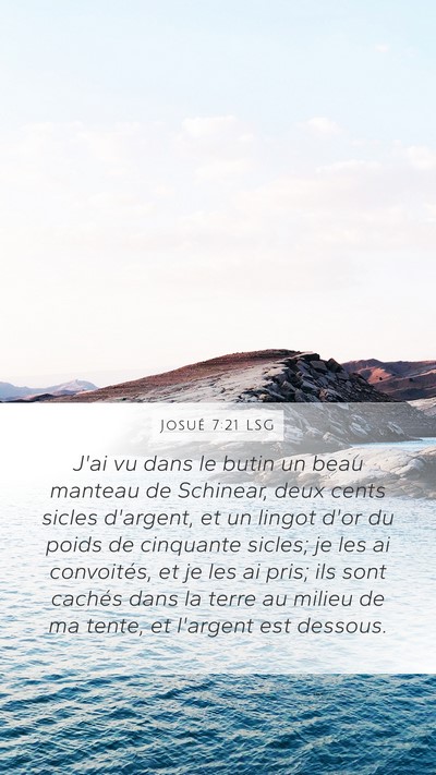 Josué 7:21 LSG Mobile Phone Wallpaper - J'ai vu dans le butin un beau manteau de - Mobile Bible Verse Wallpaper