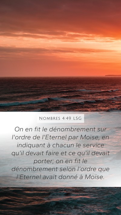 Nombres 4:49 LSG Mobile Phone Wallpaper - On en fit le dénombrement sur l'ordre de - Mobile Bible Verse Wallpaper