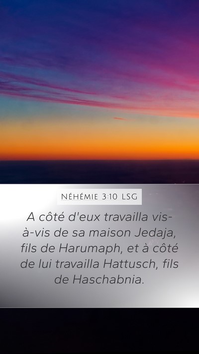 Néhémie 3:10 LSG Mobile Phone Wallpaper - A côté d'eux travailla vis-à-vis de sa maison - Mobile Bible Verse Wallpaper